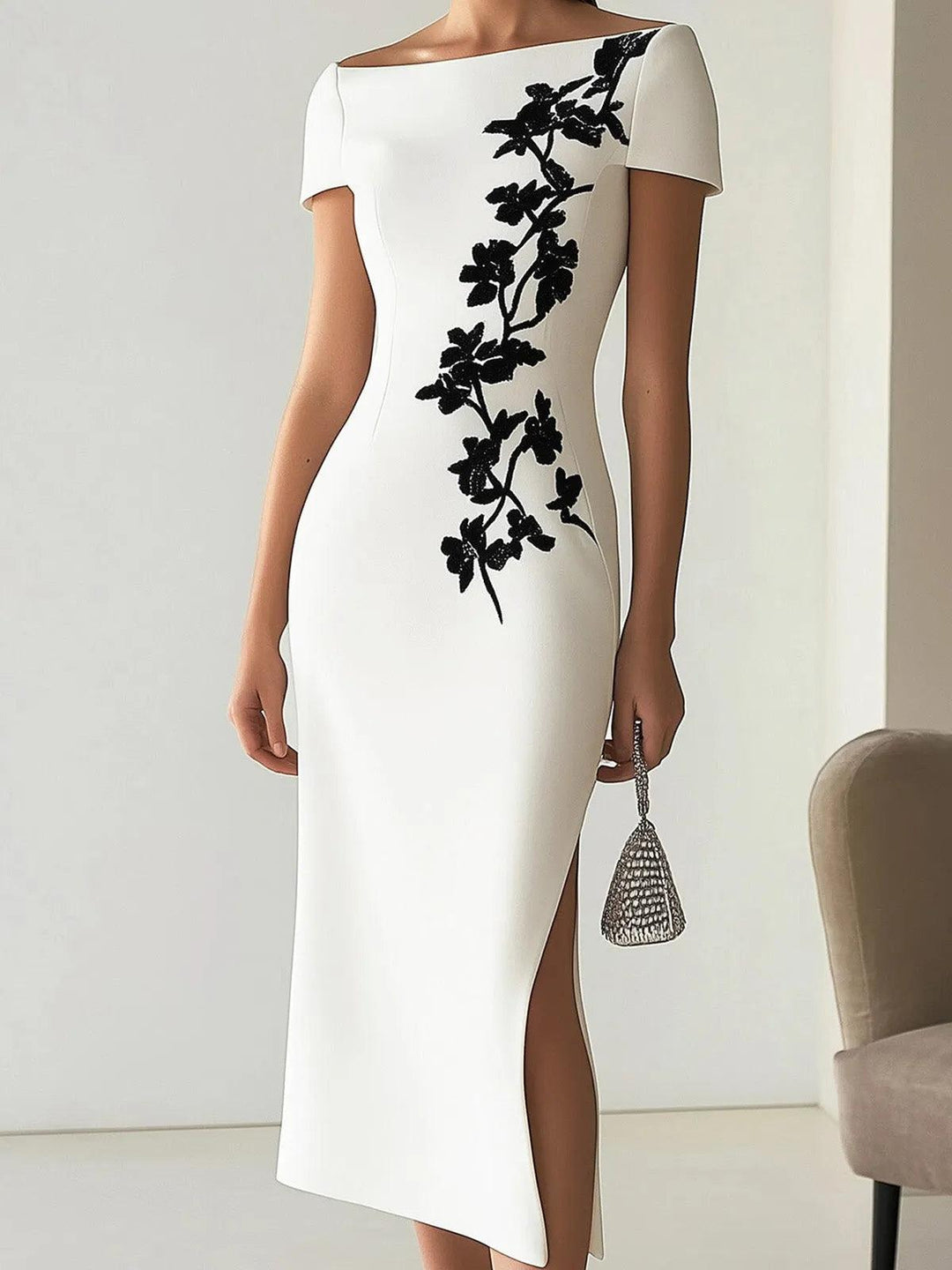 Audrey | Conjunto de Vestido Midi com Gola Alta e Estampado Floral