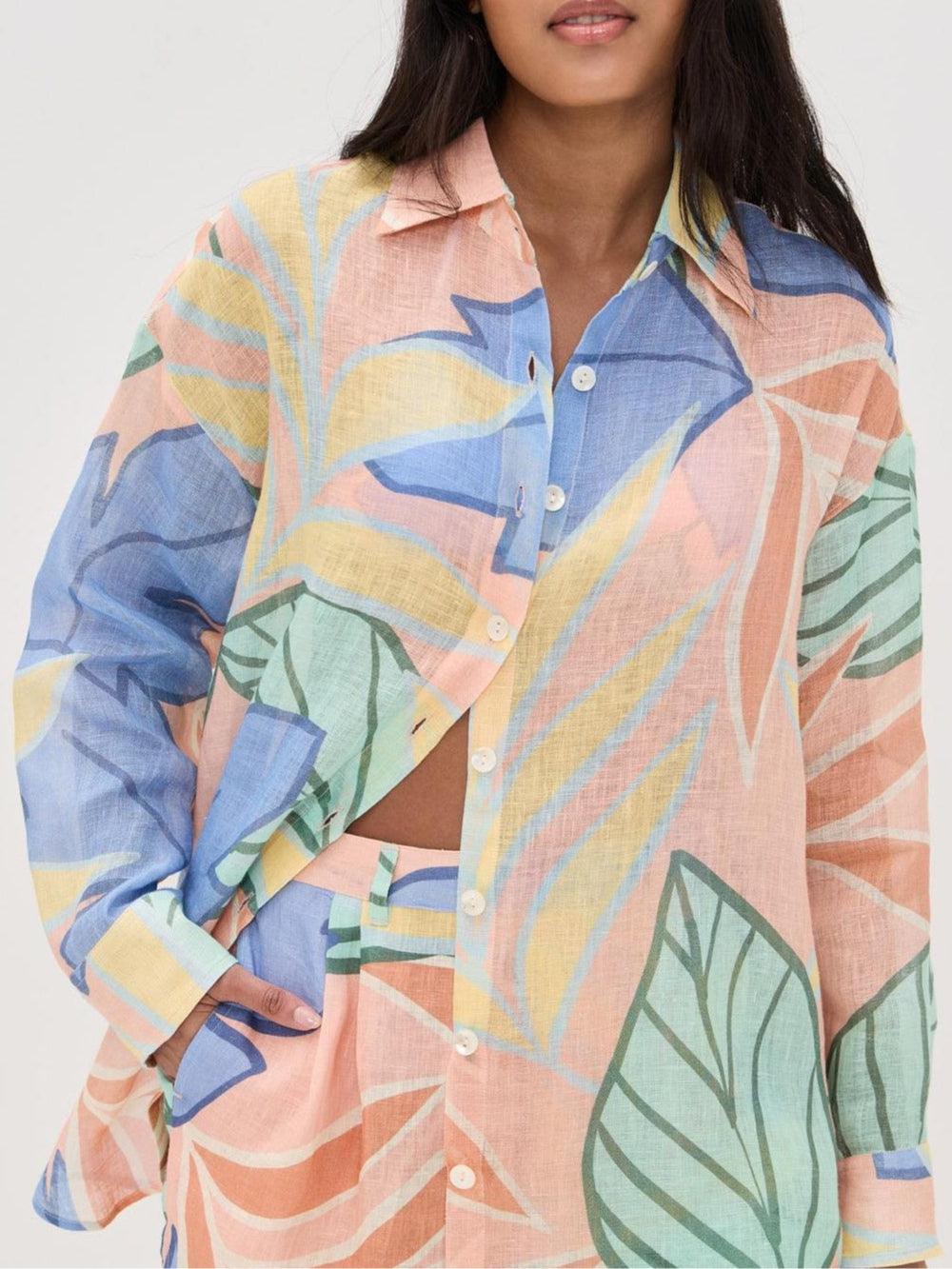 Amandine | Conjunto Curto com Estampa de Folhas Tropicais