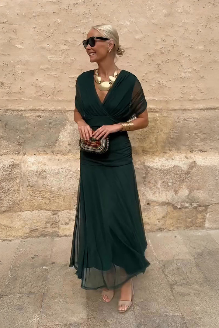 ANA | VESTIDO MAXI COM FALDAS ELEGANTES