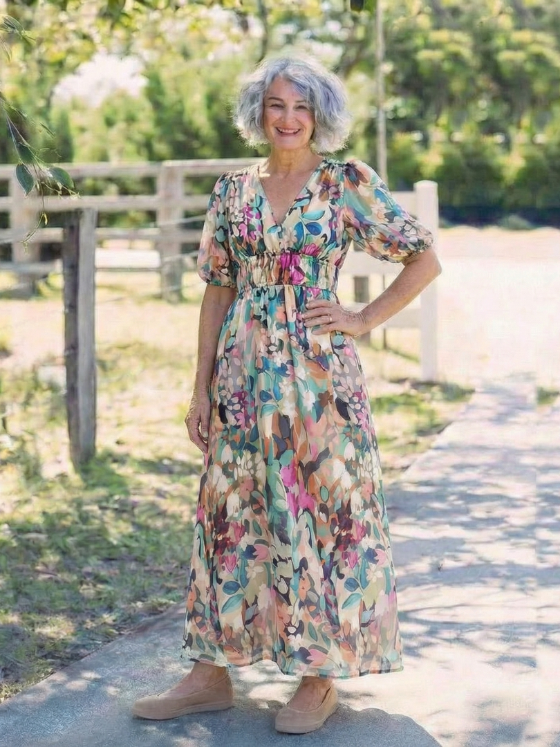 EULALIE | VESTIDO MIDI COM FLORES