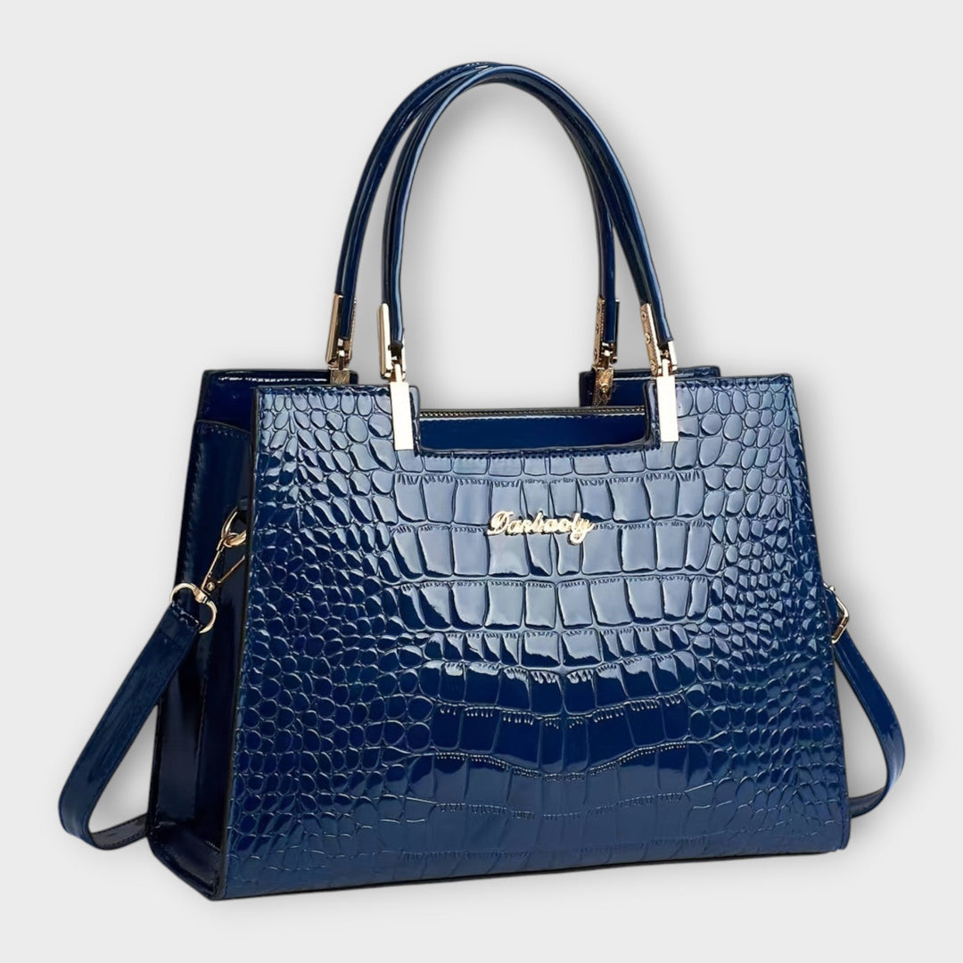 Olivia - Bolsa de Mão com Acabamento Brilhante em Crocodilo