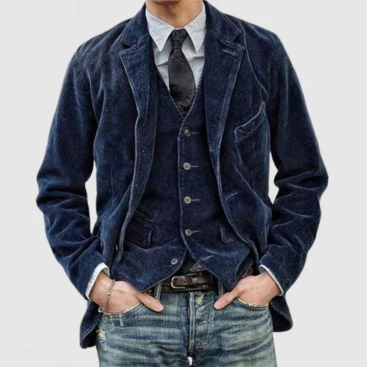 Blazer Vintage em Veludo Cotele com Colete para Homens