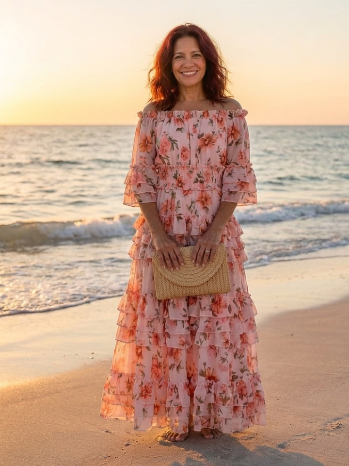 ROSALIE | VESTIDO MAXI COM RENDAS FLORAIS