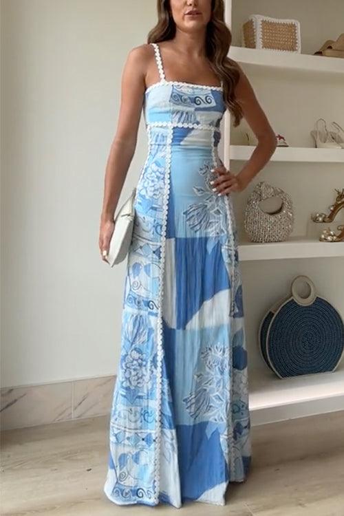 Eleonore | Alças de Ric Rac com Laço nas Costas Vestido Maxi Estampado