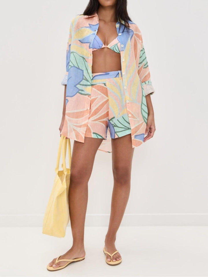 Amandine | Conjunto Curto com Estampa de Folhas Tropicais