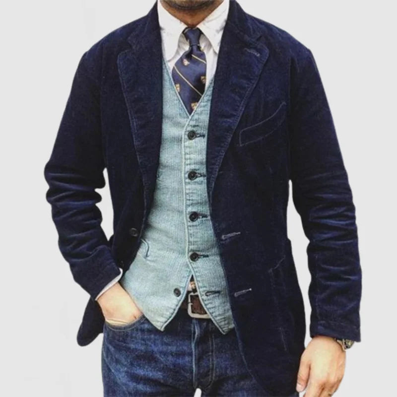 Blazer Vintage em Veludo Cotele com Colete para Homens