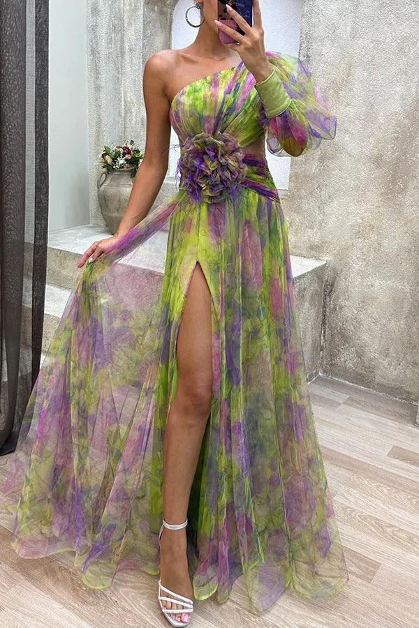 Grace | Verão Encantado Beleza Floral Vestido Maxi Plissado