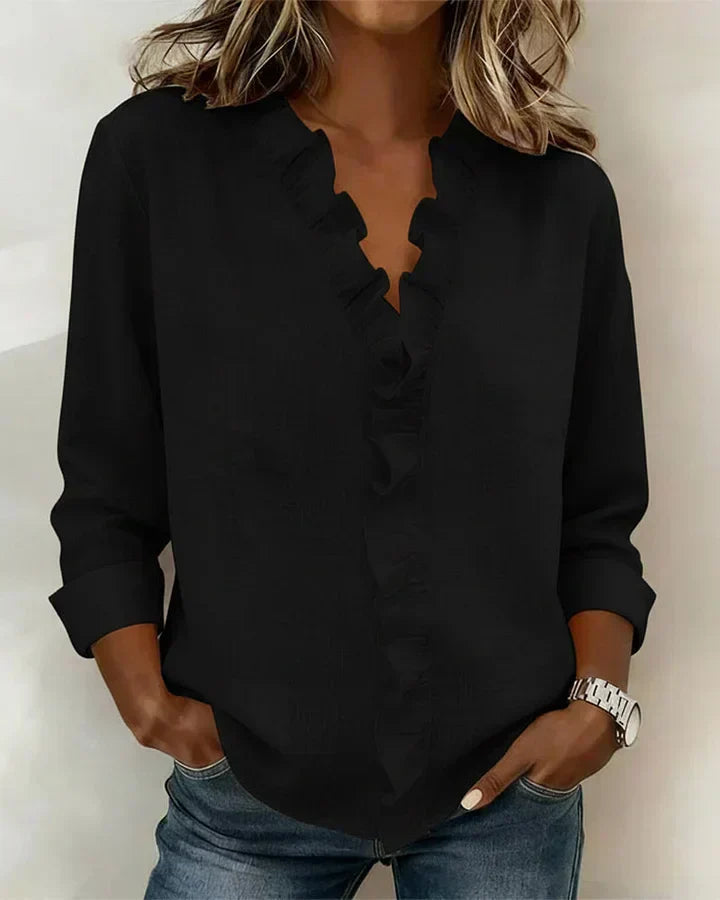 Indie | Blusa com Rendas, Decote em V e Mangas Longas
