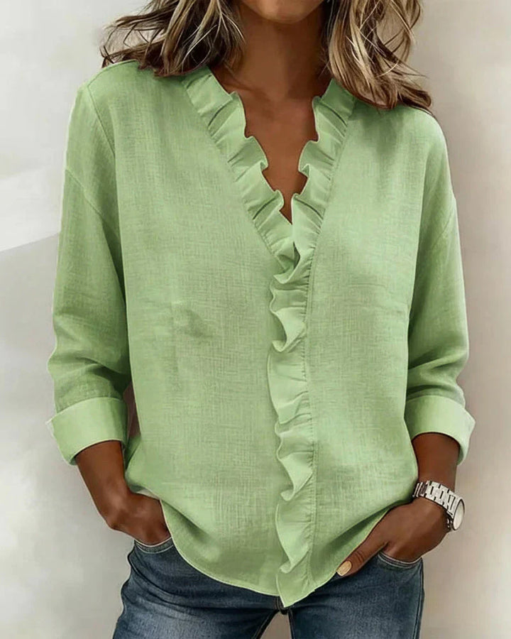 Indie | Blusa com Rendas, Decote em V e Mangas Longas