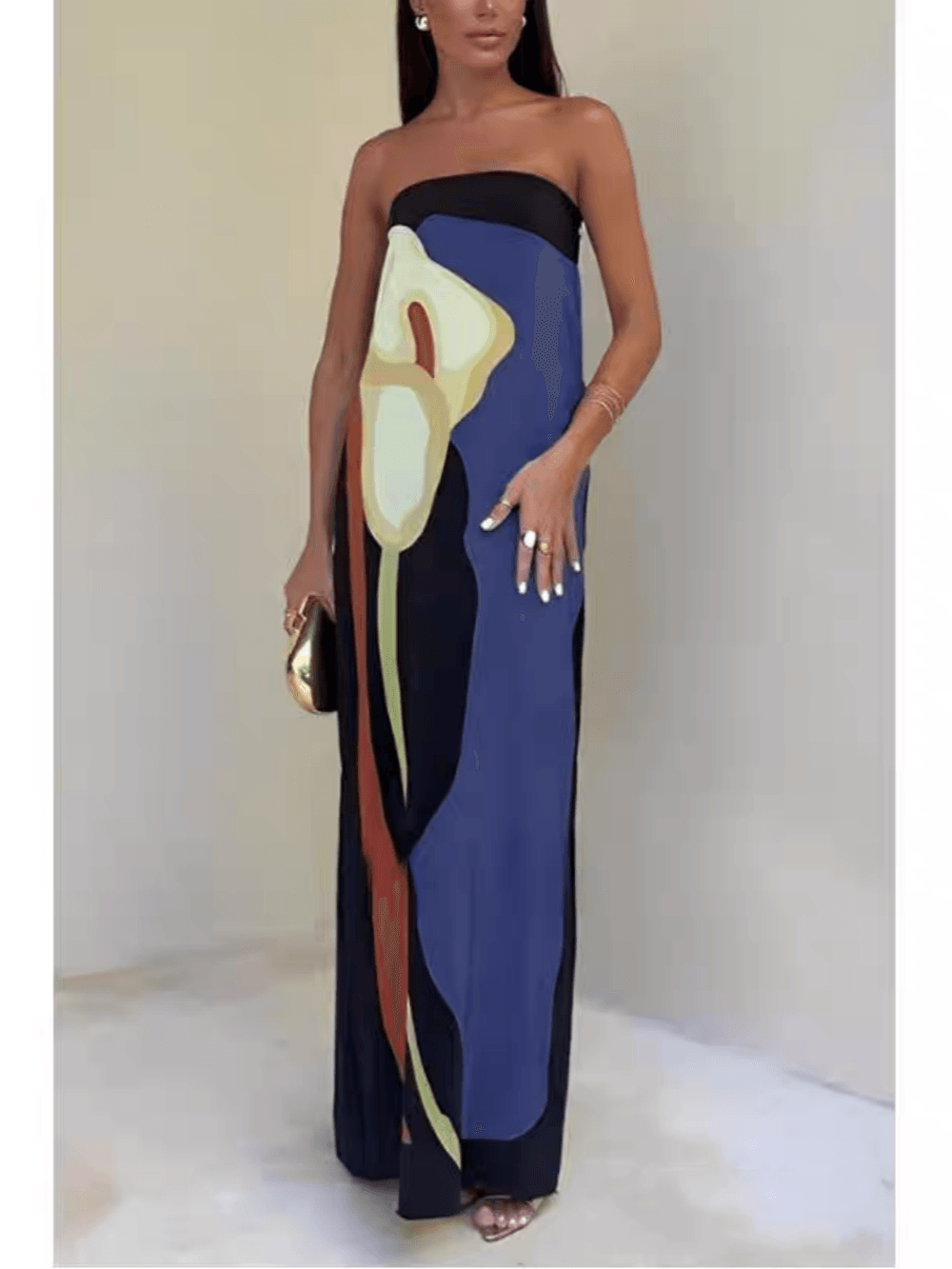 Joan | Vestido Maxi de Festa Impresso Sem Alças à Moda Costeira
