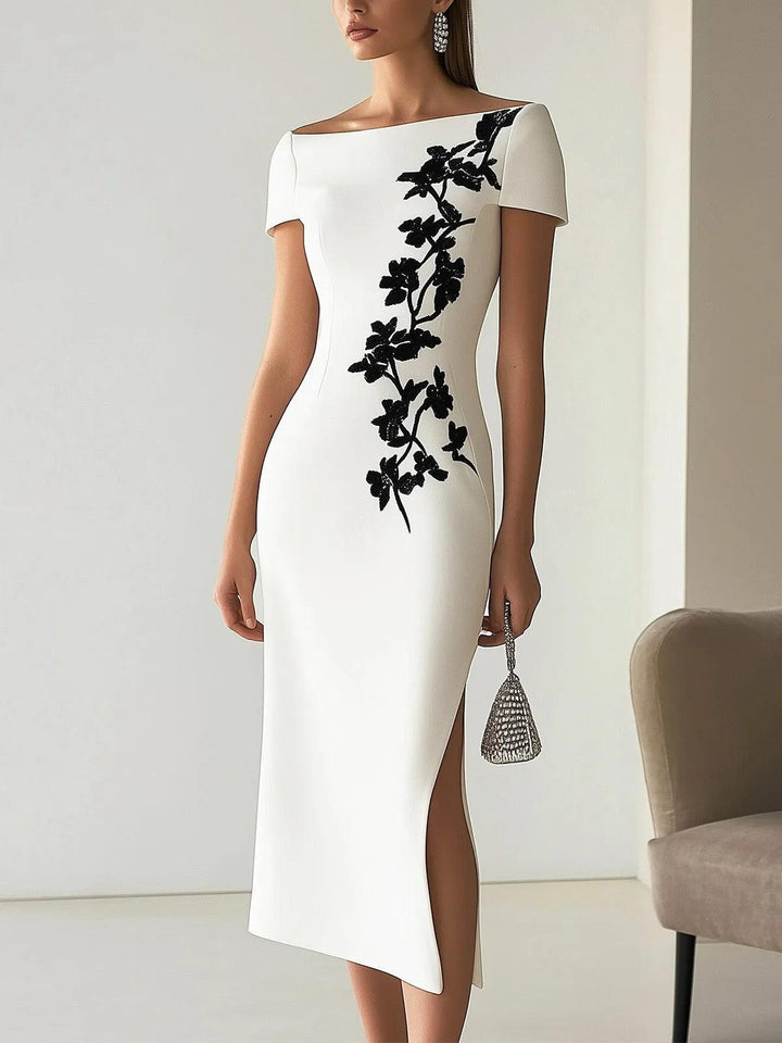 Audrey | Conjunto de Vestido Midi com Gola Alta e Estampado Floral