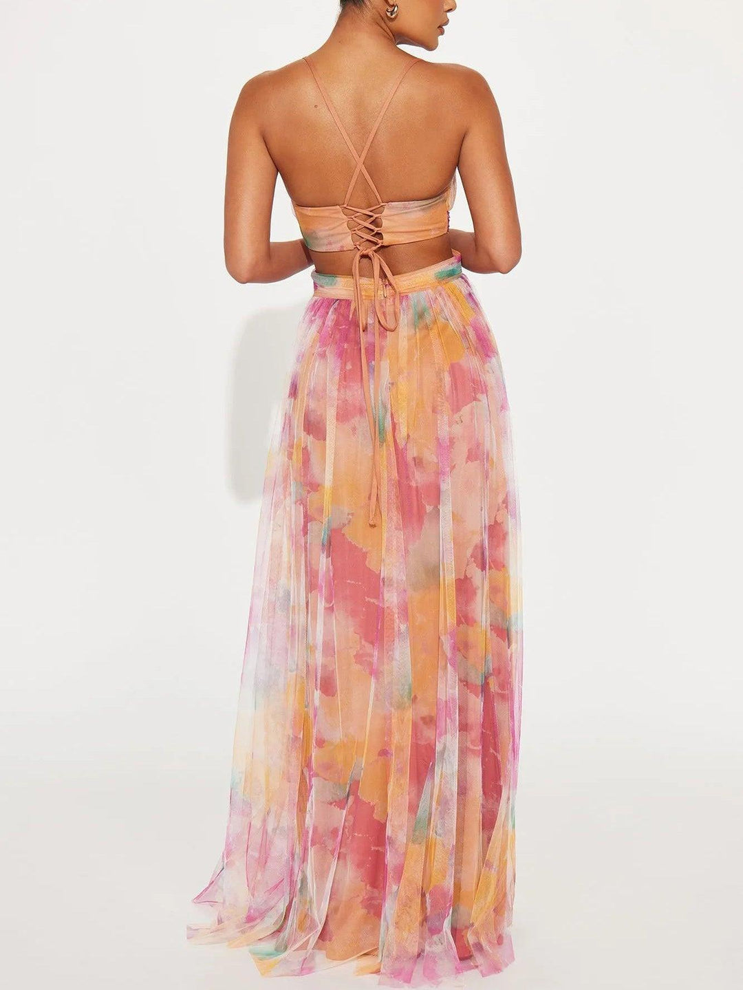 Karen | Vestido Maxi com Decote em V e Padrão de Flores Pintadas
