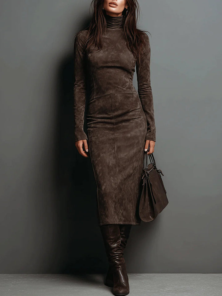 Robine | Vestido Midi de Camurça com Mangas Longas