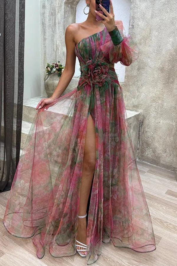 Grace | Verão Encantado Beleza Floral Vestido Maxi Plissado
