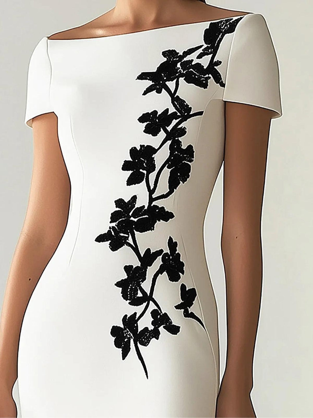 Audrey | Conjunto de Vestido Midi com Gola Alta e Estampado Floral
