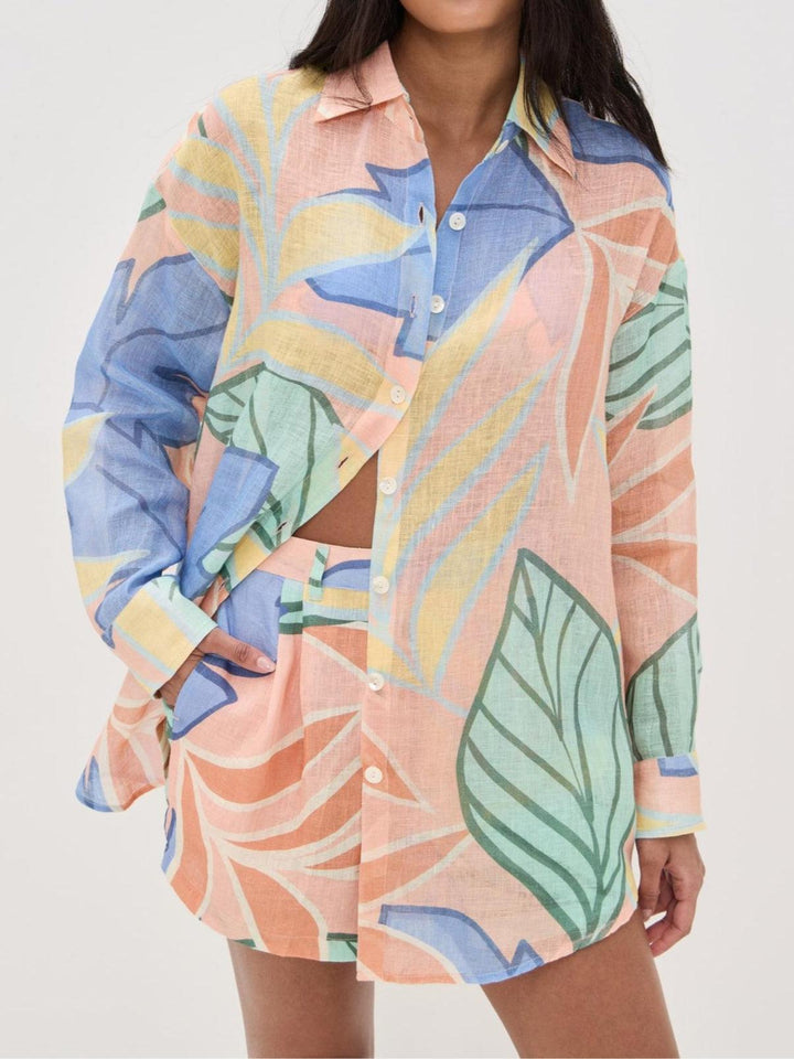 Amandine | Conjunto Curto com Estampa de Folhas Tropicais