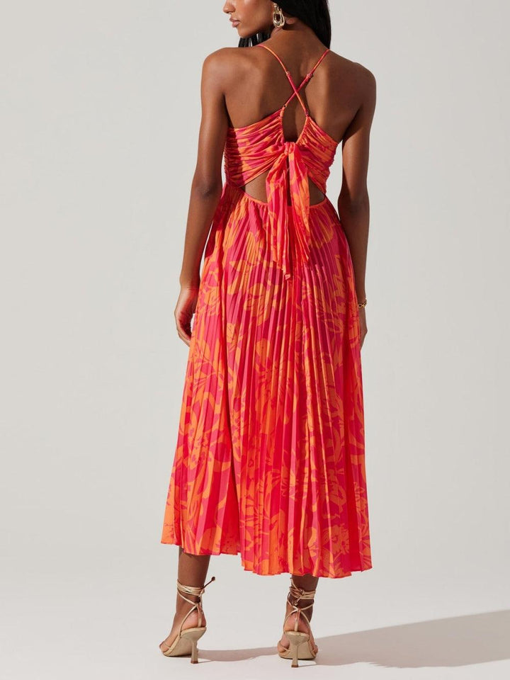 Heather | Chic Costeiro Elegante Vestido Midi Floral com Pregas