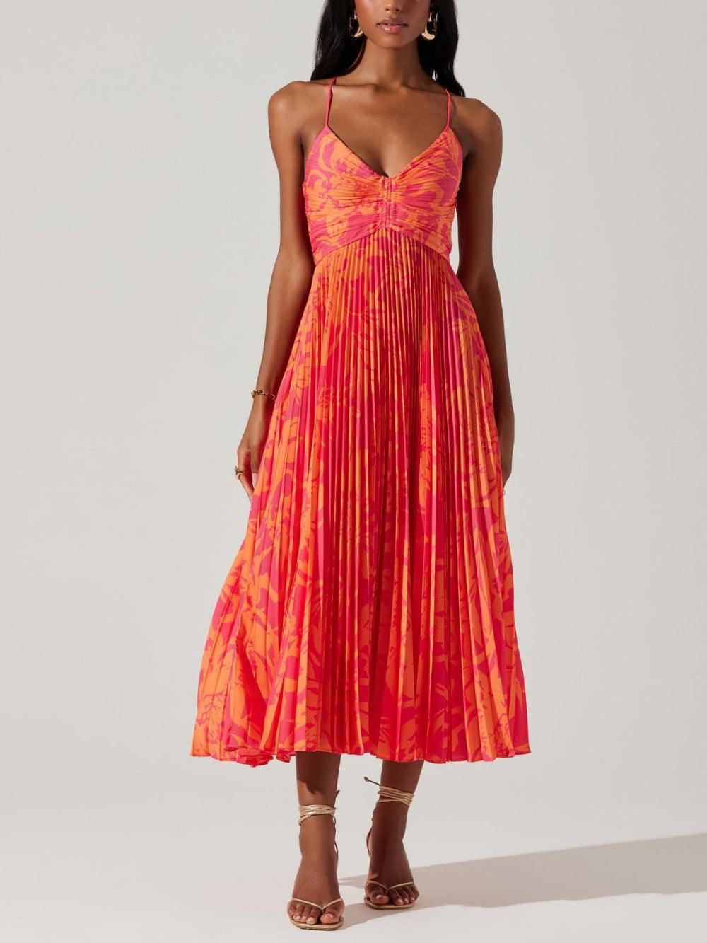 Heather | Chic Costeiro Elegante Vestido Midi Floral com Pregas