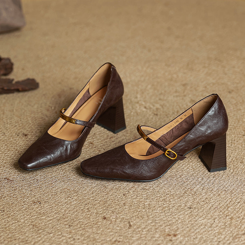 Sapatos de Salto Marleon em Couro