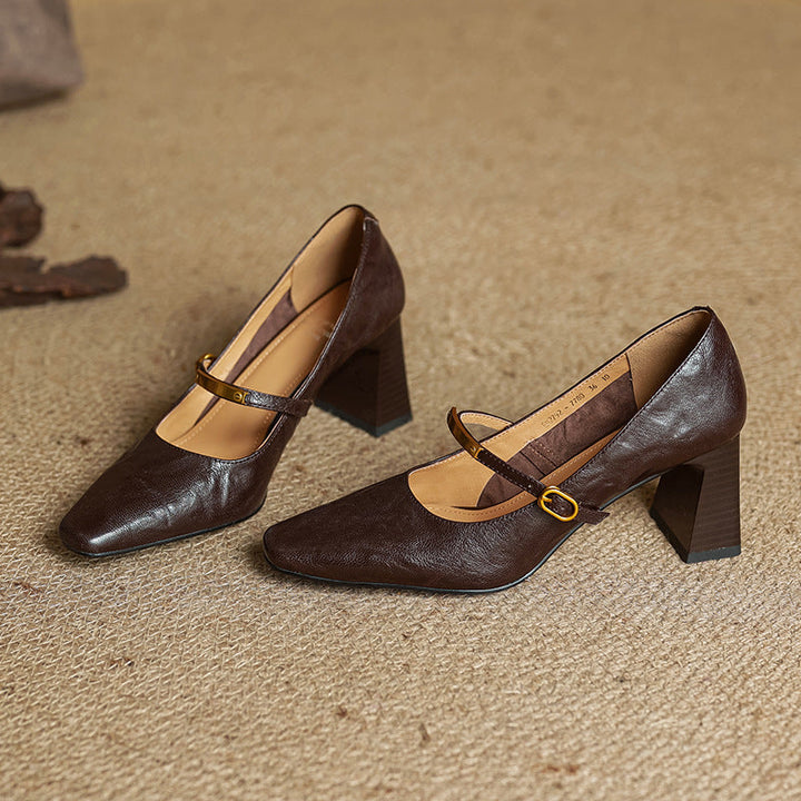 Sapatos de Salto Marleon em Couro
