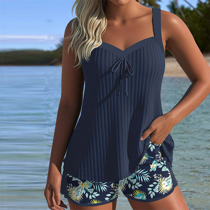 Laluna® | Tankini Listrado com Calções de Praia em Duas Peças