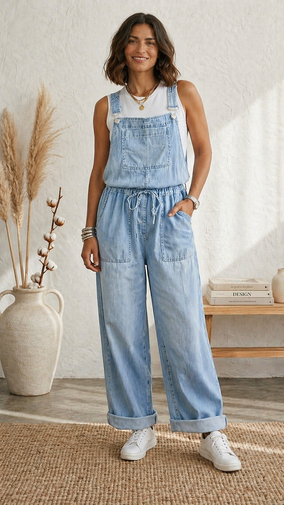 Maria Douro - Macacão de Denim com Tirantes Ajustáveis