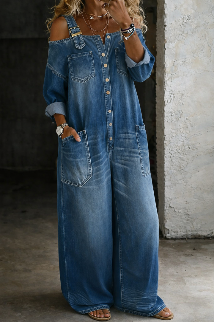 Florença - Macacão de Denim com Ombros à Mostra