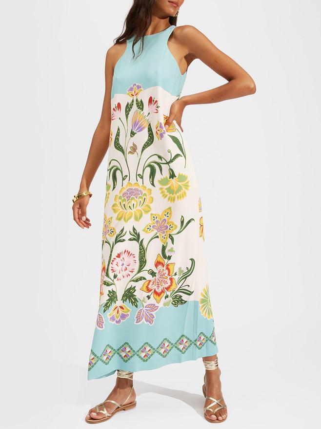 Ava | Vestido Midi Sem Mangas com Estampa Floral Sunshine