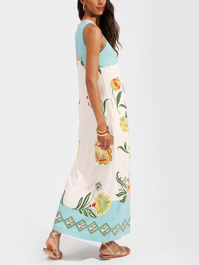 Ava | Vestido Midi Sem Mangas com Estampa Floral Sunshine