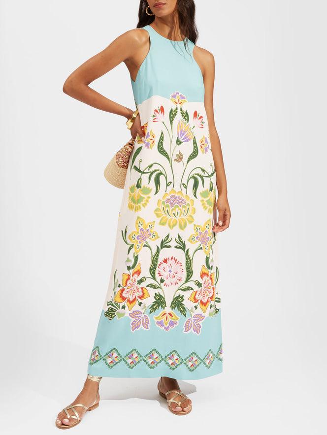 Ava | Vestido Midi Sem Mangas com Estampa Floral Sunshine
