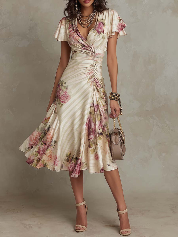 Margaret | Vestido Midi Floral Vintage em Cetim