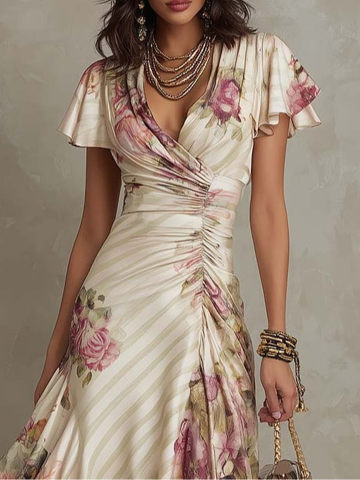 Margaret | Vestido Midi Floral Vintage em Cetim