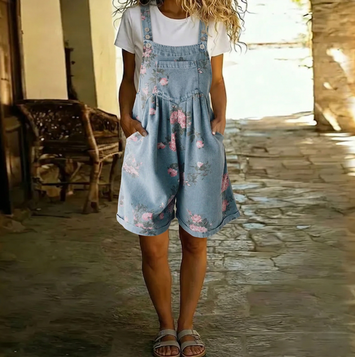 Joana - Macacão Floral em Denim