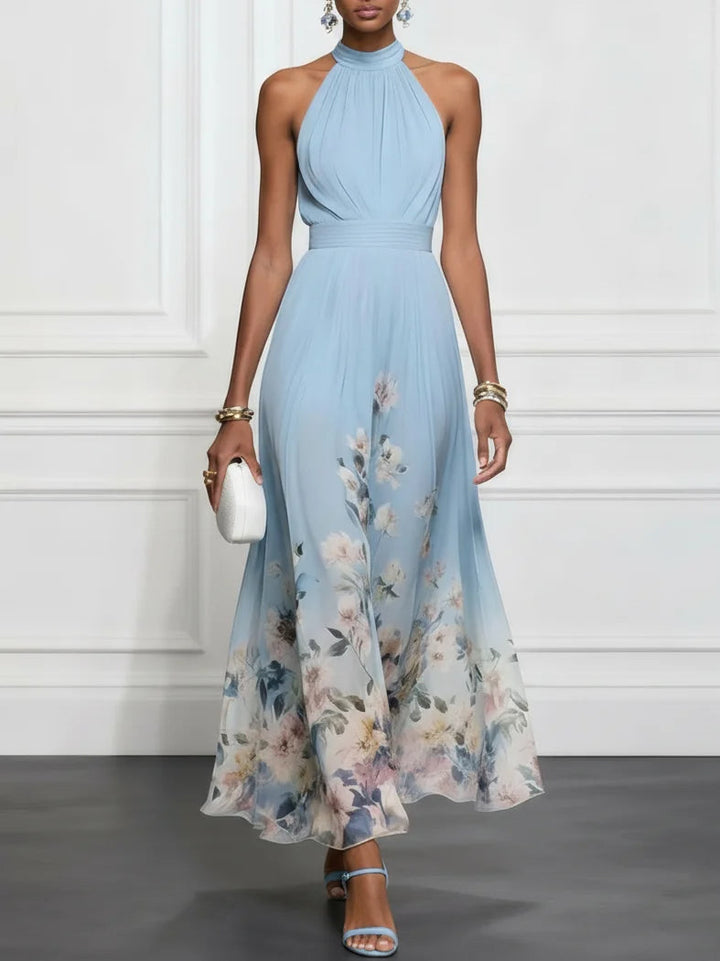 Rosalyn | Vestido Maxi de Chiffon Floral Azul