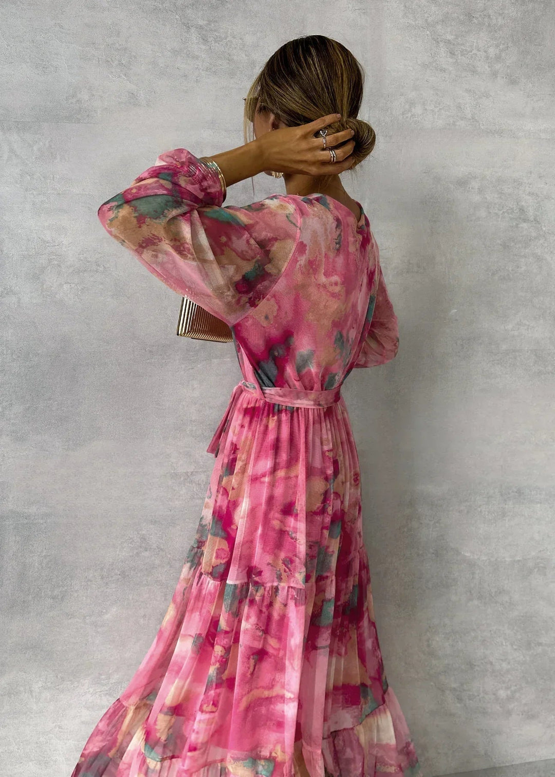 Vestido Cruzado com Padrão de Flores