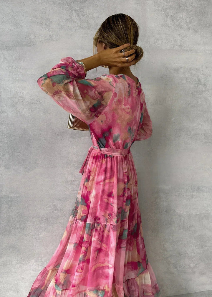 Vestido Cruzado com Padrão de Flores