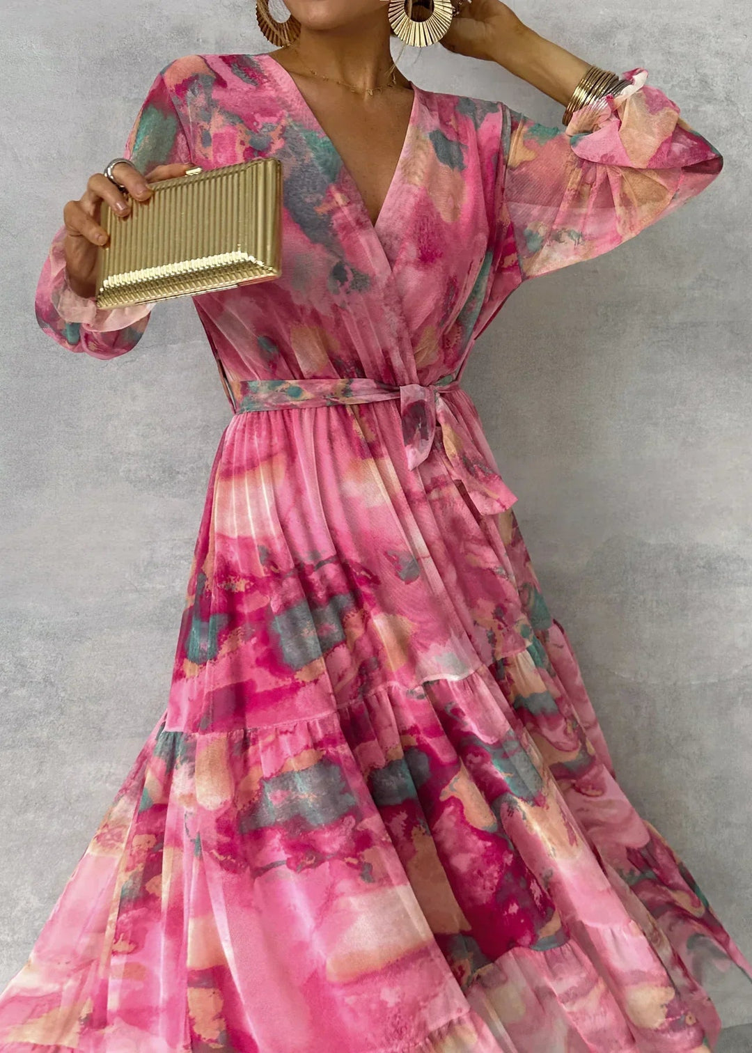 Vestido Cruzado com Padrão de Flores
