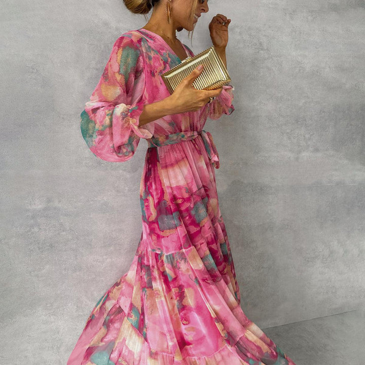 Vestido Cruzado com Padrão de Flores