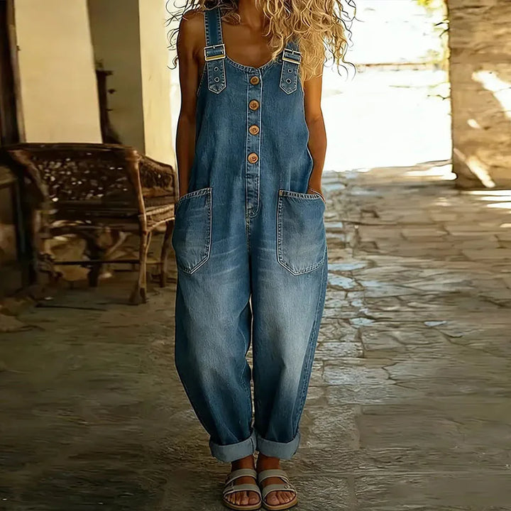 Ana - Macacão Vintage em Algodão Macio com Aspeto de Denim