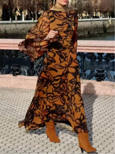 Ashley | Strand Glamour Vestido longo estampado castanho