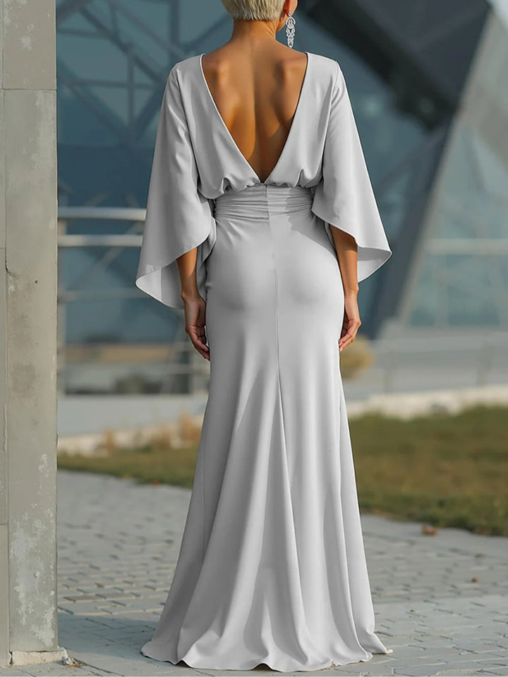 Clara | Vestido elegante com decote em V e costas nuas, sem mangas