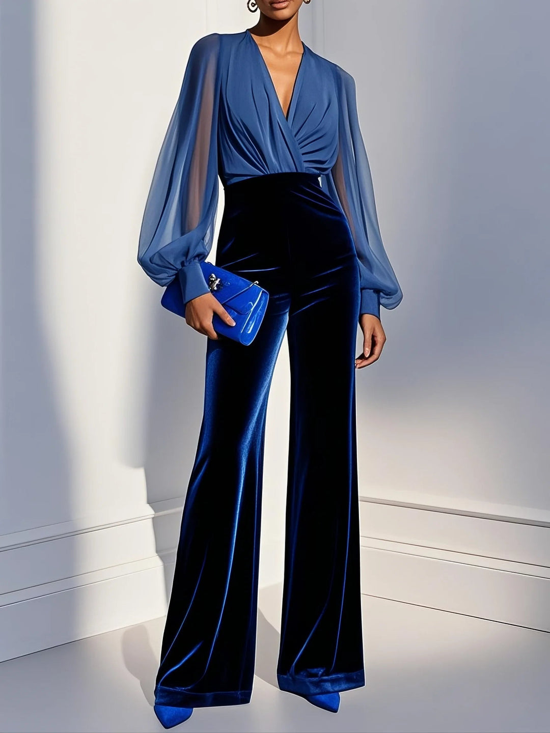 Megan – Elegante macacão azul em malha