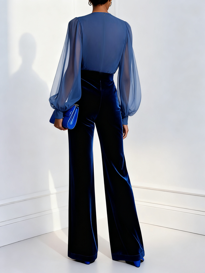 Megan – Elegante macacão em malha azul