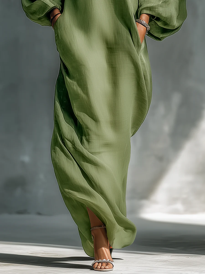 Anika | Vestido Maxi de Ombro Caído com Mangas Puff Verde
