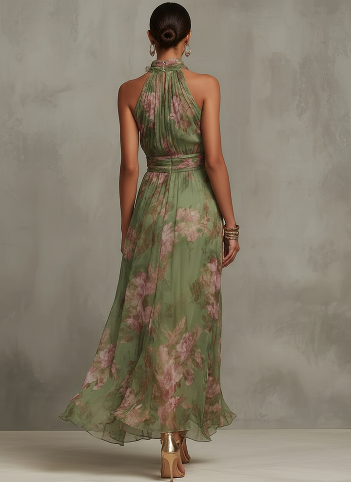 Florenz | Vestido Maxi Halter de Chiffon Floral Verde