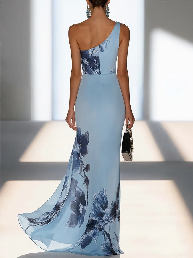 Victoria | Vestido Maxi Off-Shoulder em Tecido Satin Ink
