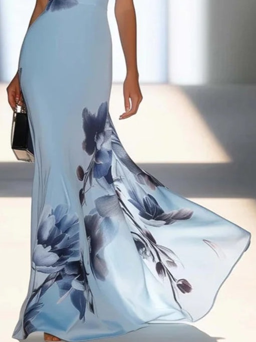 Victoria | Vestido Maxi Off-Shoulder em Tecido Satin Ink