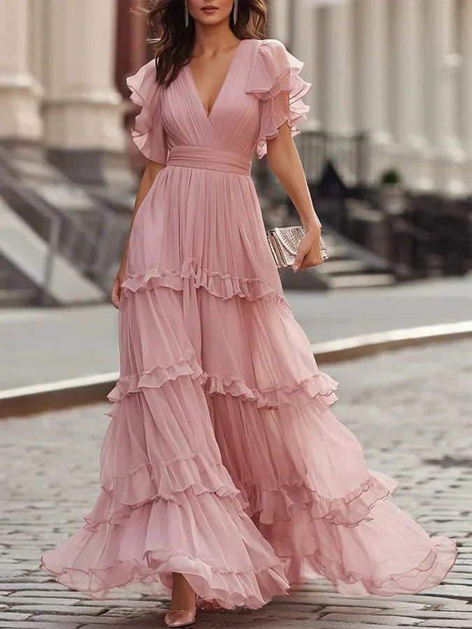 Zoe | Elegante Maxivestido para Casamento em Rosa Claro