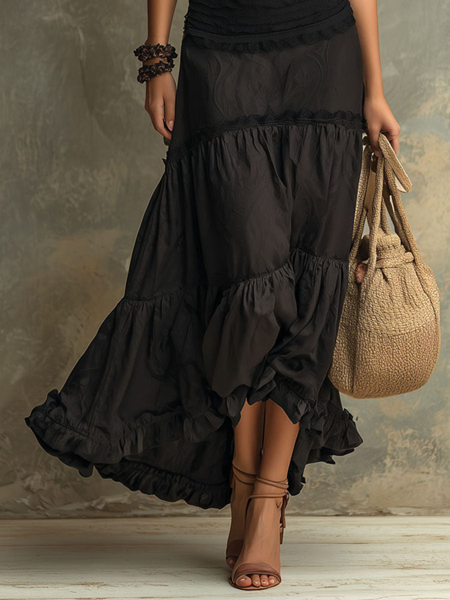 Susie | Vestido Maxi Boémio com Gola Alta e Rendas