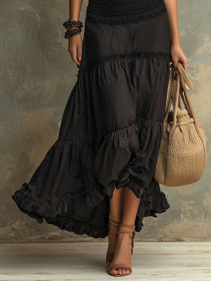 Susie | Vestido Maxi Boémio com Gola Alta e Rendas